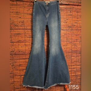Free People Wide-Leg Flare Jeans - Medium Blue Wash